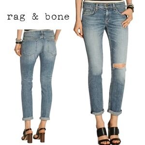 Rag‎ & Bone, Dre, Low-Rise Slim Boyfriend Jeans, Mariner, Distressed Size 29